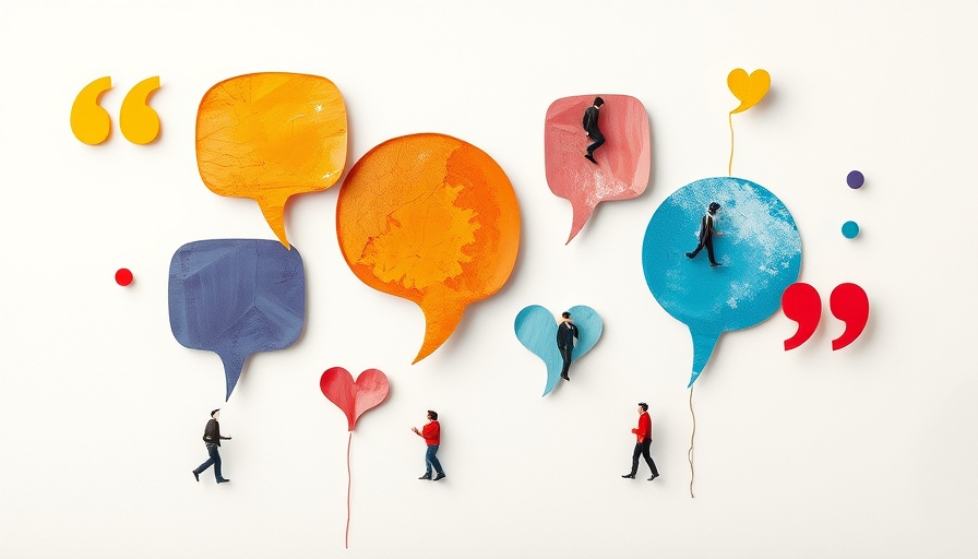 Abstract illustration of feedback with colorful quotation marks and people.