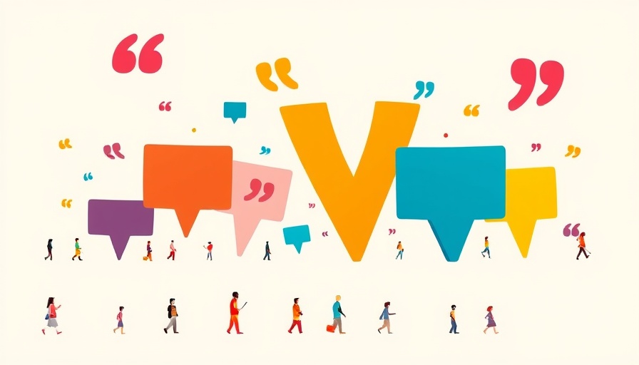 Abstract figures among colorful quotation marks depicting communication strategies.