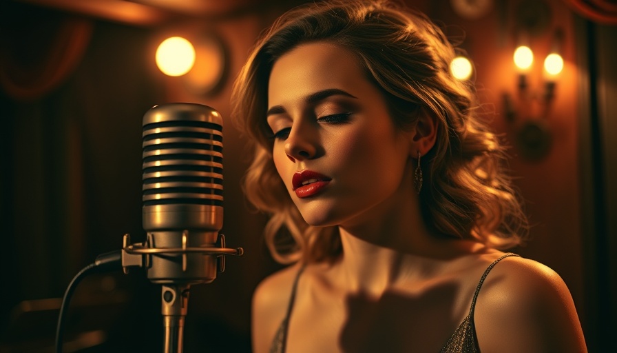 Elegant woman singing in a jazz club, relaxing sax music vibe.