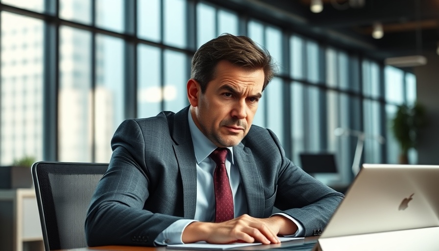 Stressed business leader in office, showcasing leadership anxiety.