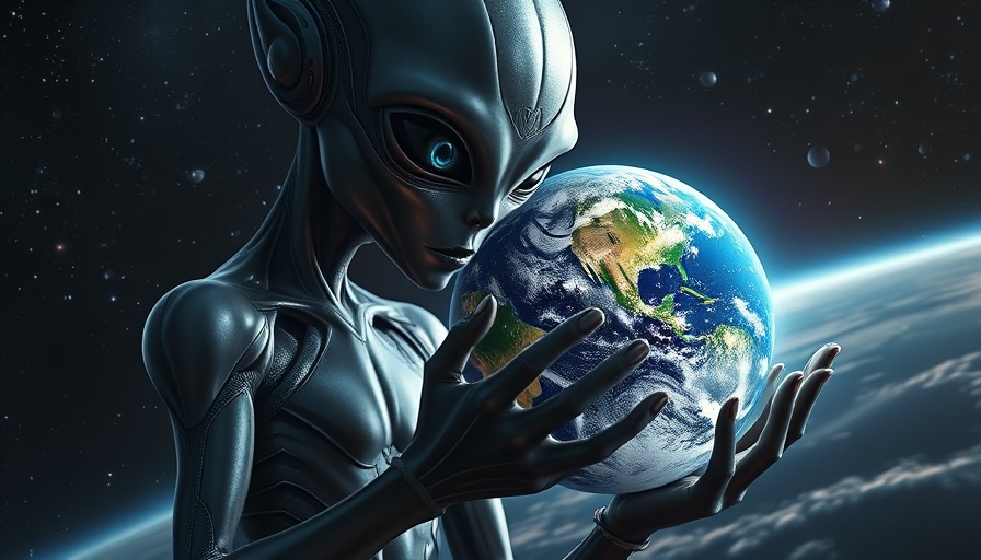 Futuristic alien holding Earth related to Kardashev Scale.