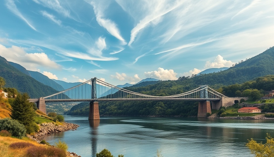 Scenic view of UK bridge and river for long-distance walking