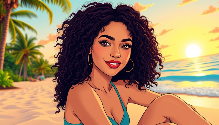 Colorful tropical illustration with young woman promoting R&B Lofi Beats.