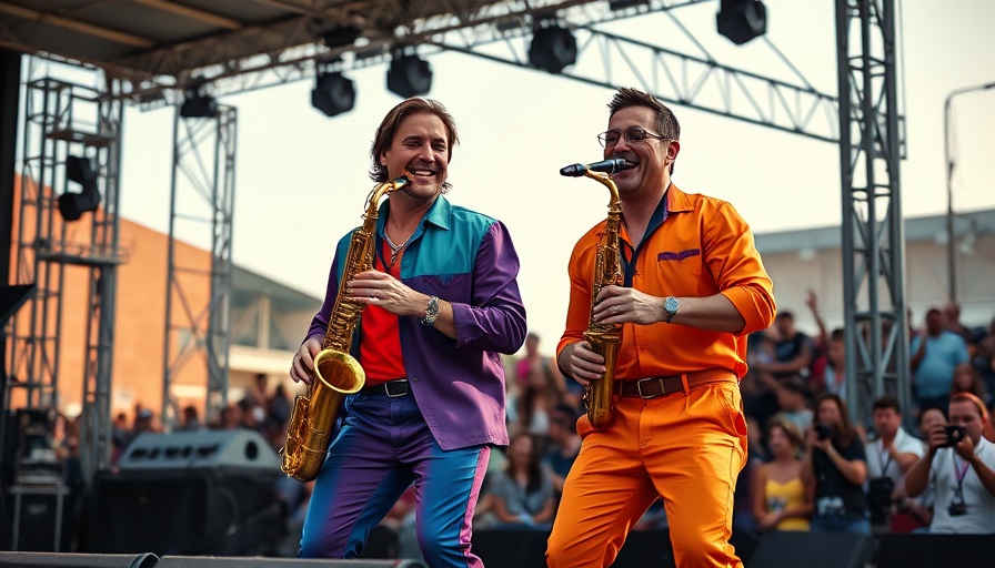 Two musicians enjoy performing Amapiano Neo Soul Music at a sunlit festival.