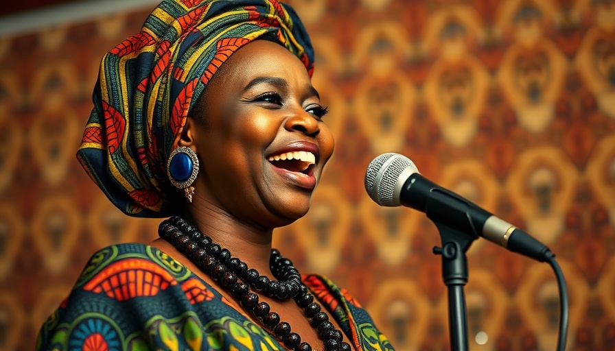 African woman of faith in traditional attire speaking joyfully