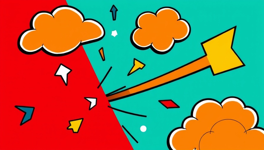 Abstract pop art in vibrant colors with clouds and arrows