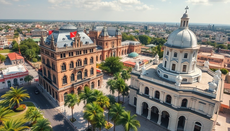 Aerial view of historic buildings in Galveston, ideal for a holiday.