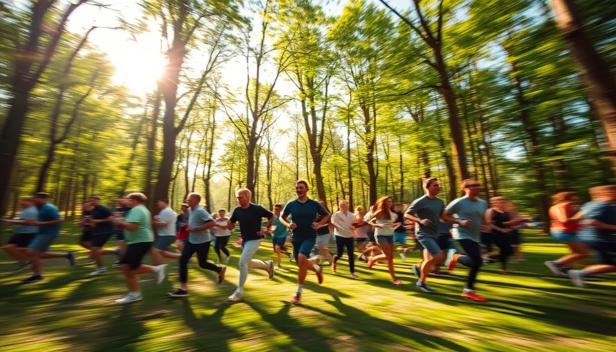 Energetic group run in sunlit forest - unique outdoor events.