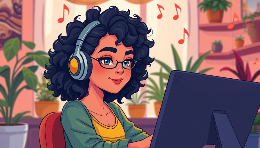 Young woman enjoying lofi music for relaxation with headphones, cartoon style.