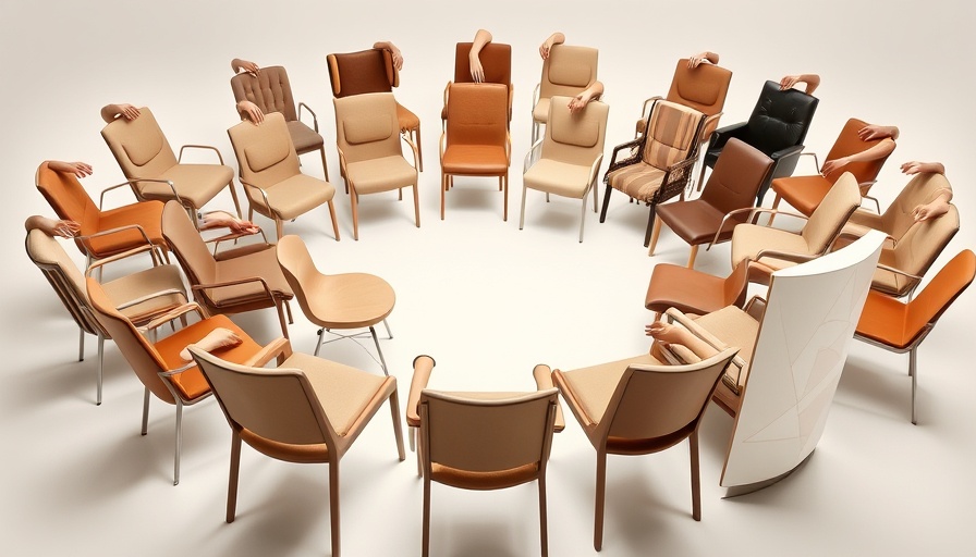 Diverse chairs in a circle and abstract elements, representing the evolution of DEI.