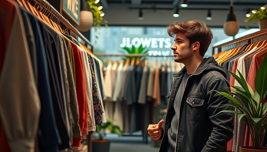 Urban shopping scene with a man choosing fashion, related to How to Promote Your Blog.