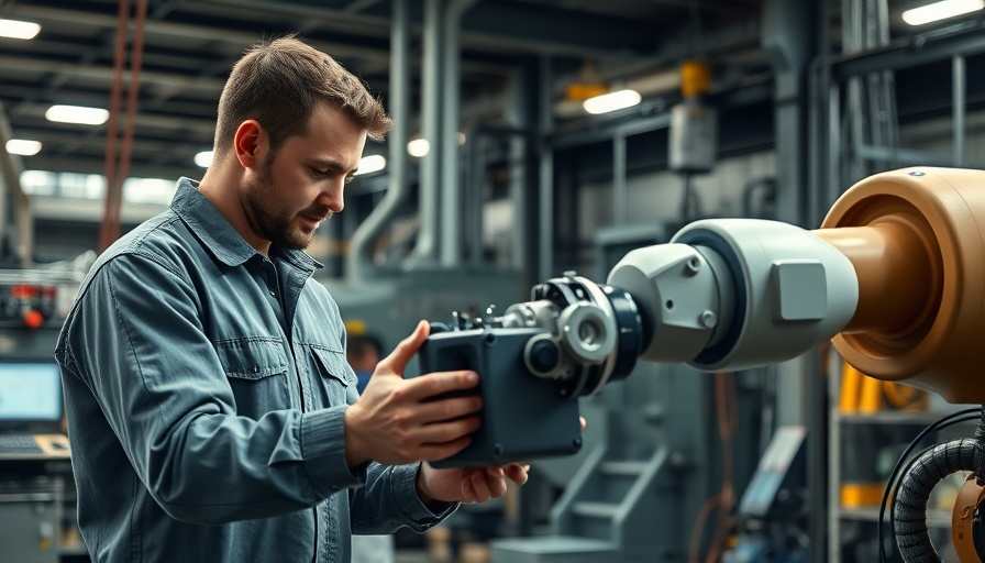 Industrial workers program a robotic arm in a modern factory, highlighting employee development.