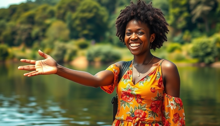 African women of faith, joyful expression by a lake.