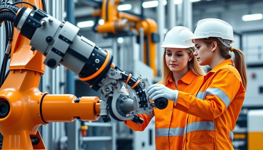 Low Code Business Process Automation depicted by engineers examining robotics.