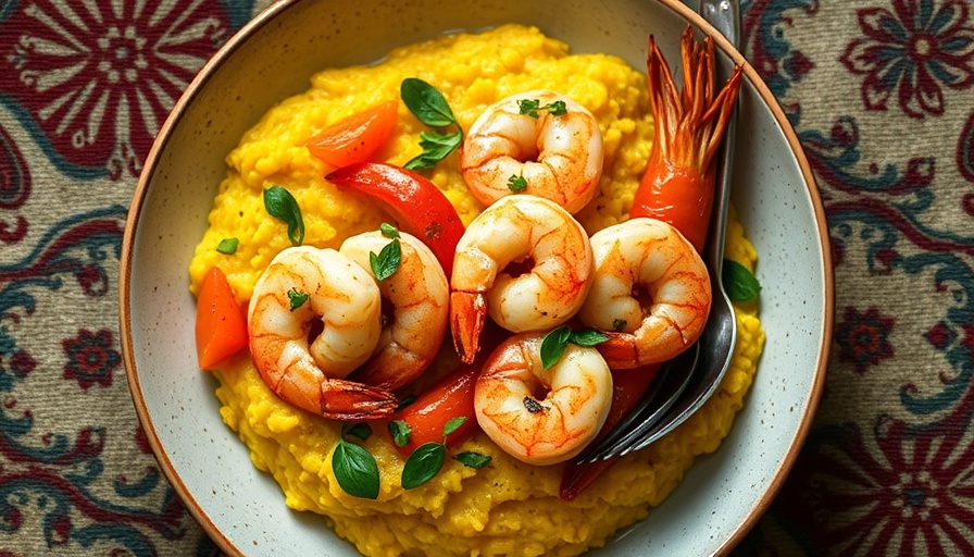 Vibrant salt-and-pepper shrimp with crispy polenta dish
