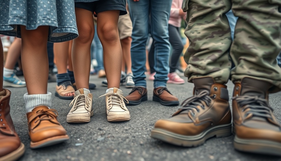 Diverse footwear and military boots at outdoor event, highlighting leadership.