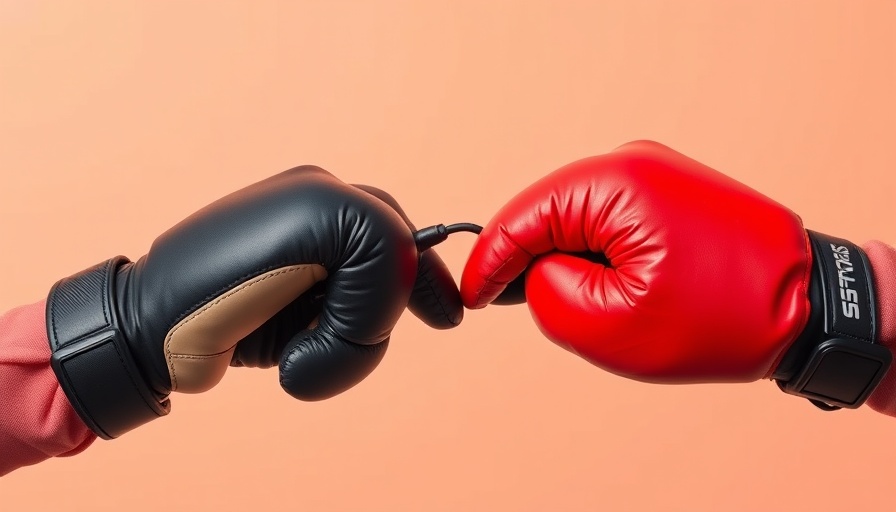 Brand rivalry symbolized by boxing gloves and computer mice.