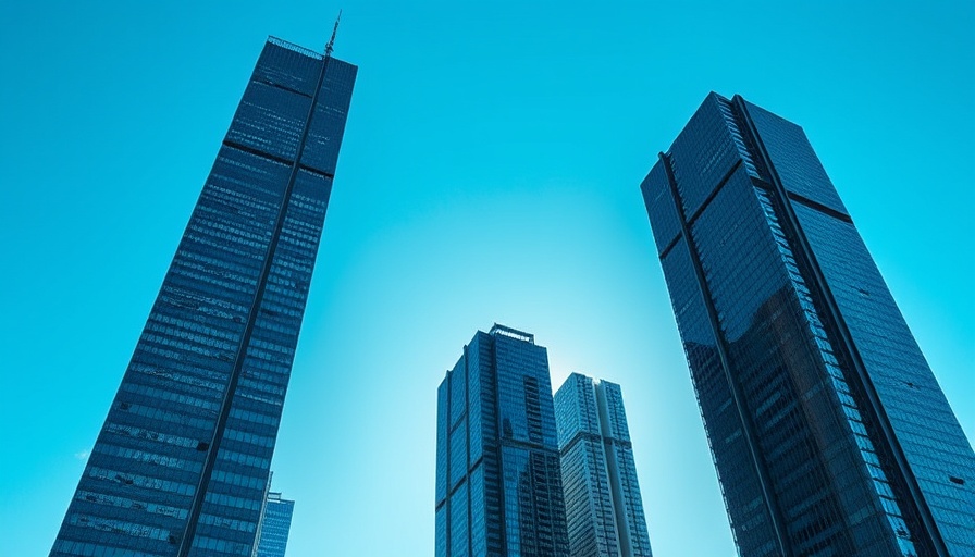 Surreal floating skyscrapers, digital art illustrating skills to lead through disruption.
