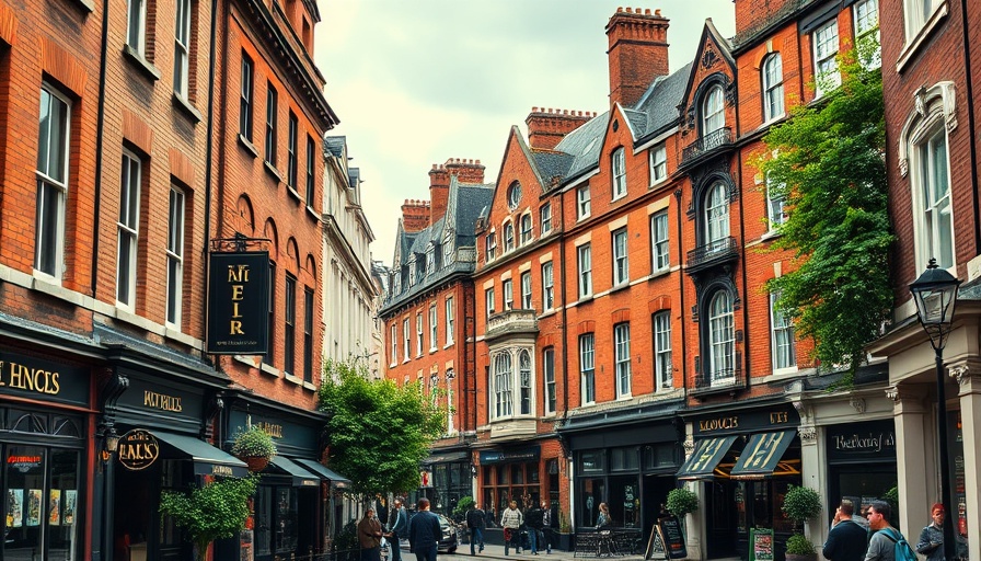 Vibrant street in central London with historic buildings and pubs.