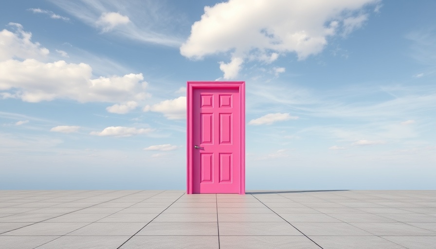 Vibrant pink door under open sky symbolizing executive exit strategies for women.