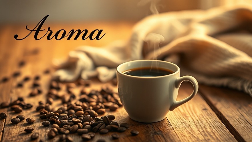 Steaming cup of coffee with aroma, cozy scene on rustic table.