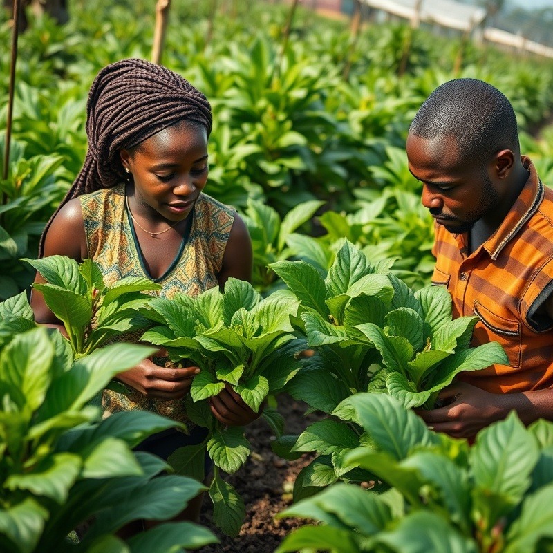 Individuals inspecting plants in a vibrant plant nursery