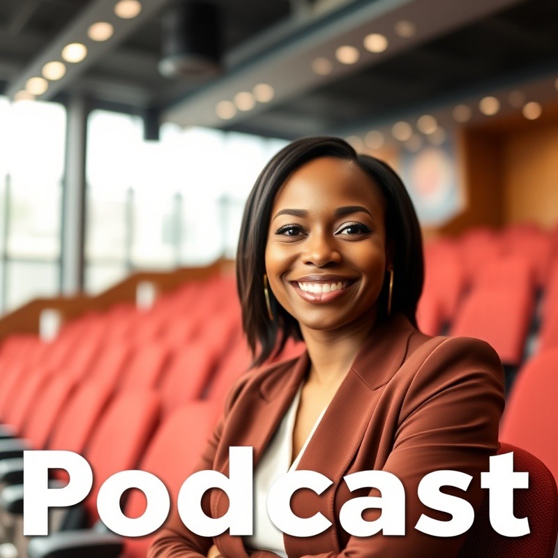 AI in business podcast cover art with smiling host.