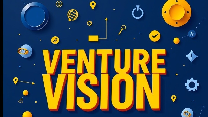 Bold 3D social media banner for VENTURE VISION PIONEERS PROGRAM, featuring tech and AI elements.