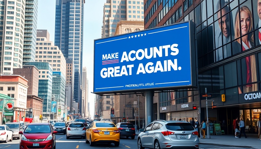 Make Accounts Great Again campaign billboard on urban street.