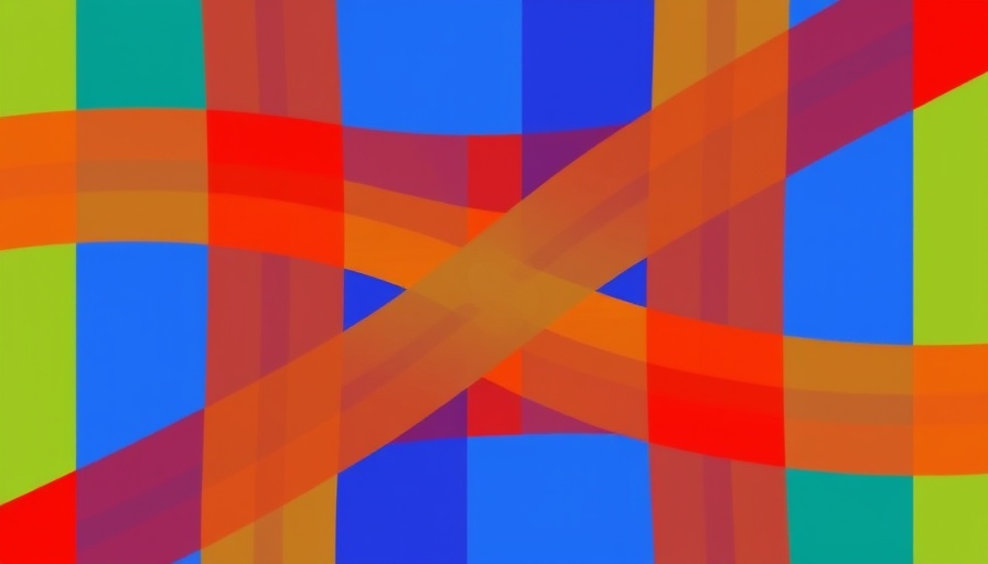 Abstract interwoven stripes in blue, red, and green