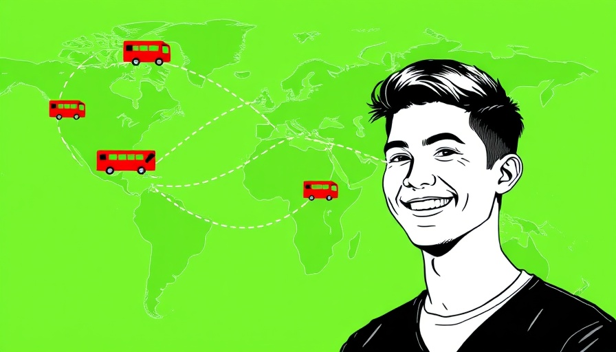 Graphic highlighting language barriers in technology careers with a smiling man on a world map.