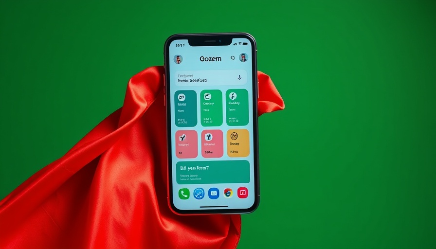 iPhone displaying Gozem app with red cape symbolizes mobile money superhero.