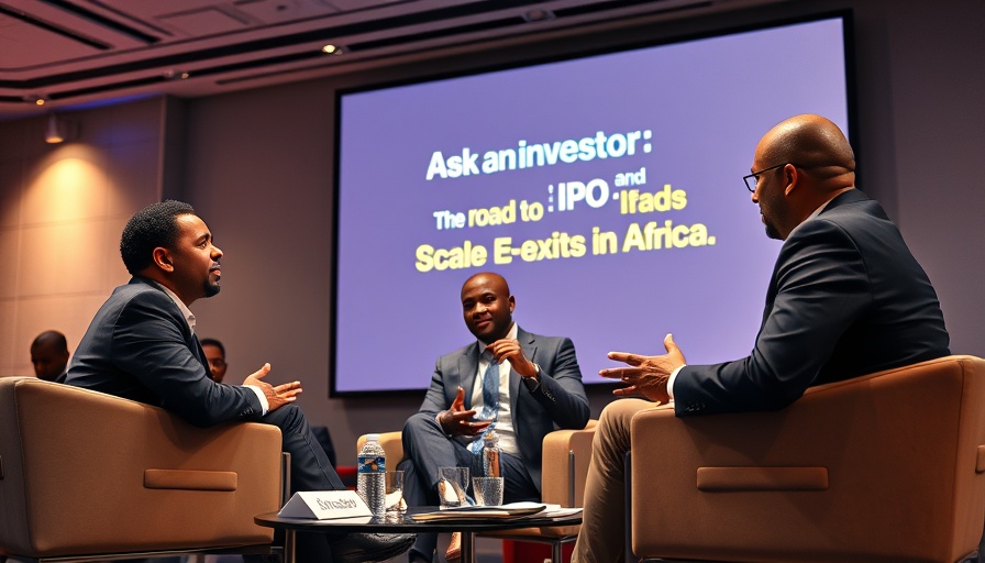 Dynamic panel on African startups at a conference stage with bright LED display.