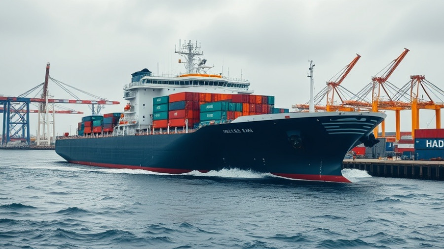 Large cargo ship at port: carbon emission cuts in global shipping.