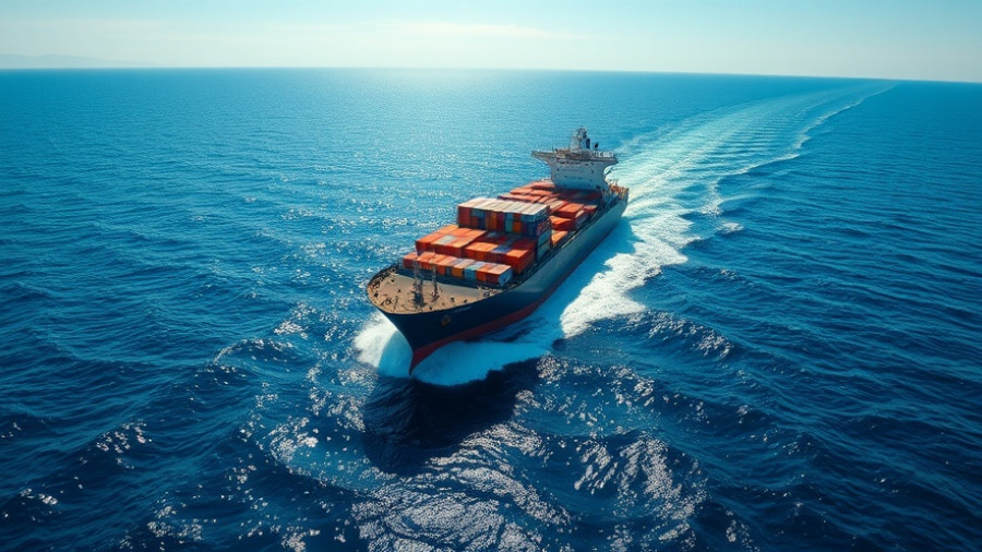 Aerial shot of a cargo ship in the ocean, net zero shipping framework.