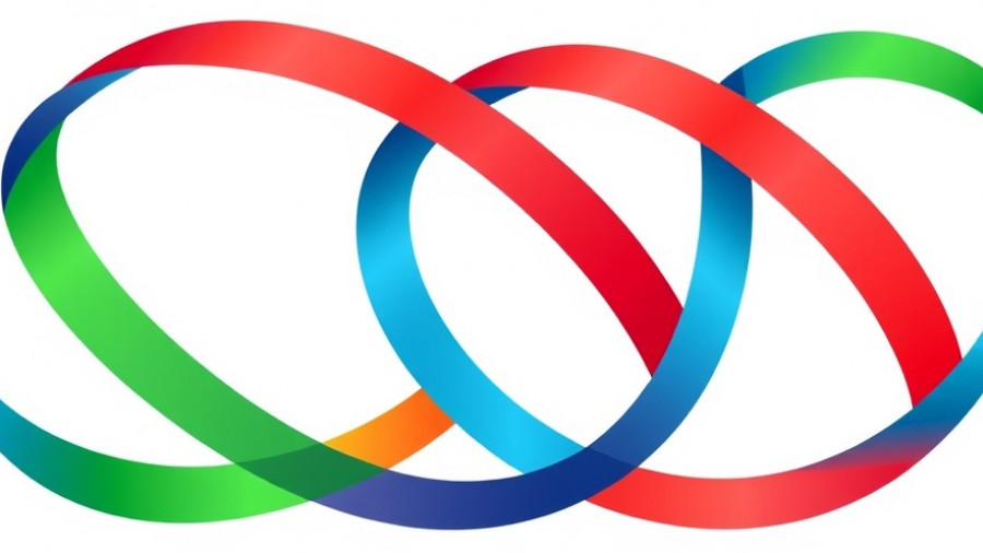 Colorful abstract logo with interwoven lines in red, green, and blue