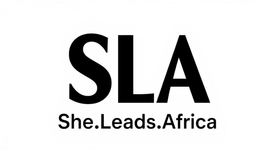 Minimalistic SLA She.Leads.Africa logo on white background.