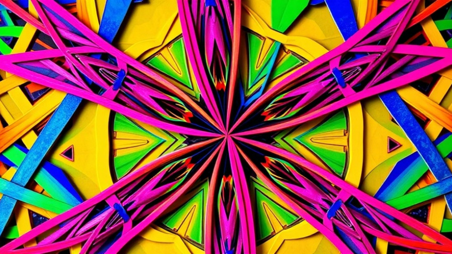 Abstract geometric pattern with colorful interwoven lines.