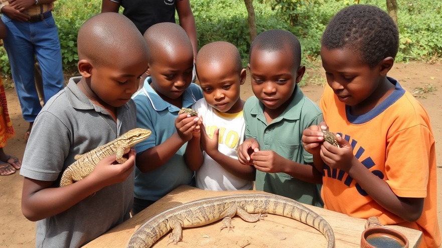 Local African children engaged in an educational workshop about reptiles.