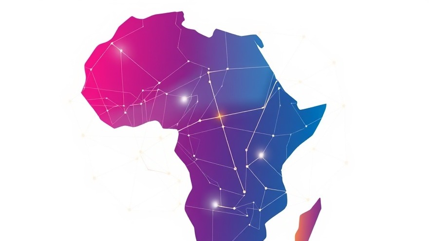 Vibrant digital lines on Africa symbolize economic growth in Africa and regional trade initiatives.