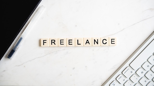 Minimalist yellow background with geometric elements for freelance career.