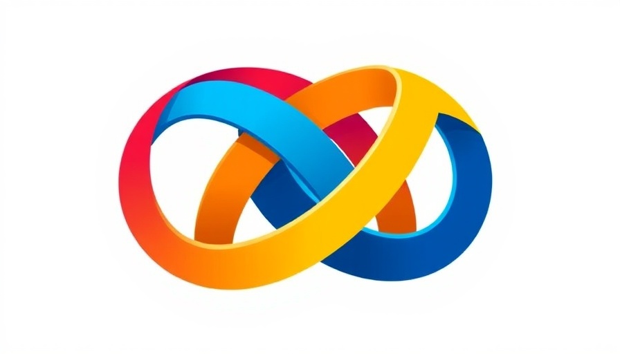 Abstract logo with intertwined colored bands, vector style.