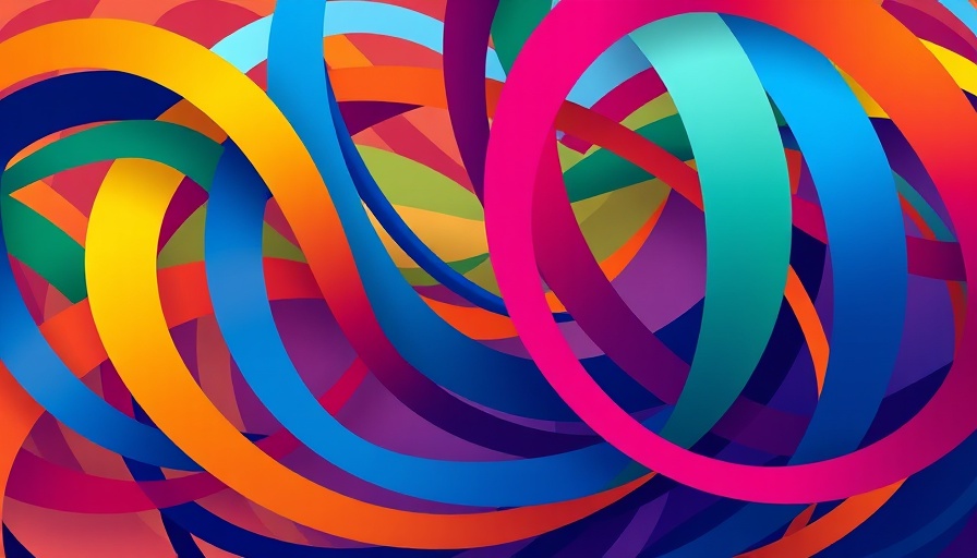 Abstract representation with intersecting, colorful lines.