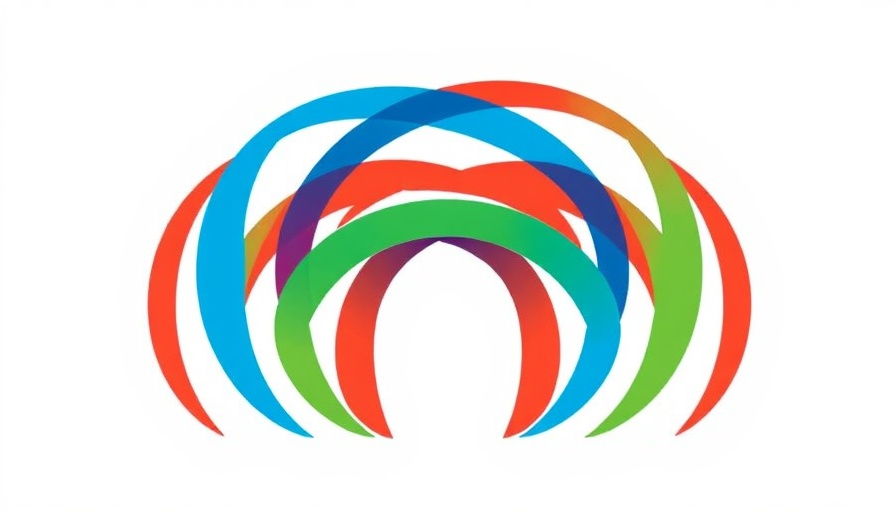 Colorful abstract logo design with red, blue, and green arches.