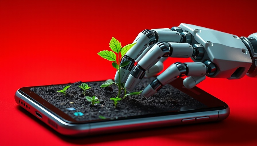 AI in Africa: Robotic hand planting seedling on smartphone farm.