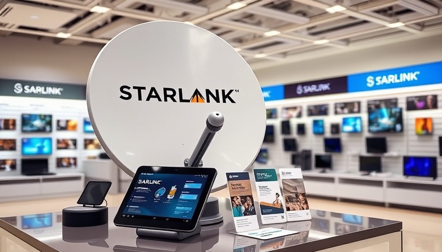 Starlink satellite display in electronics store showcasing sleek design.