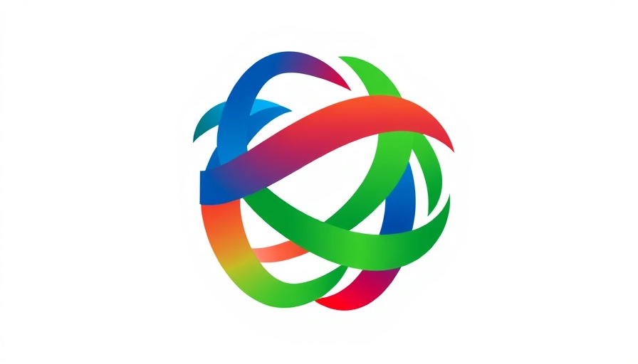 Abstract intersecting curves logo in blue, red, and green.