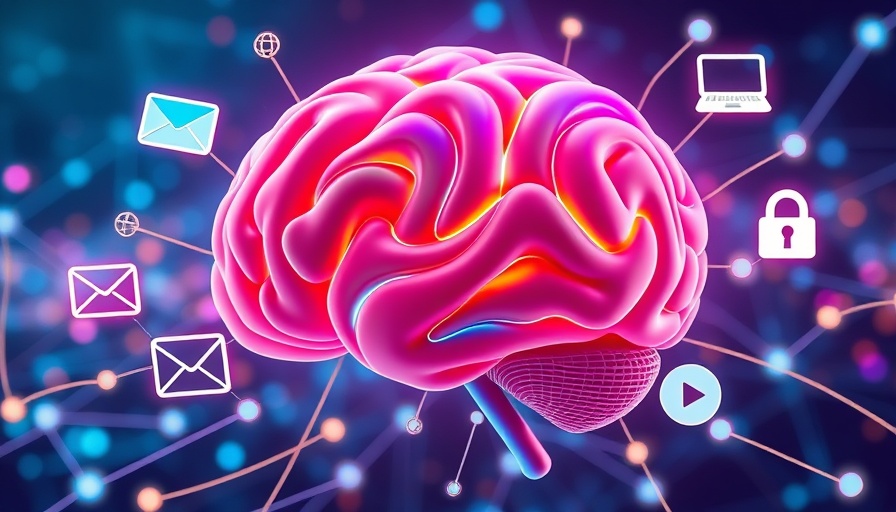 AI in Africa: Colorful 3D brain with tech symbols, blue background
