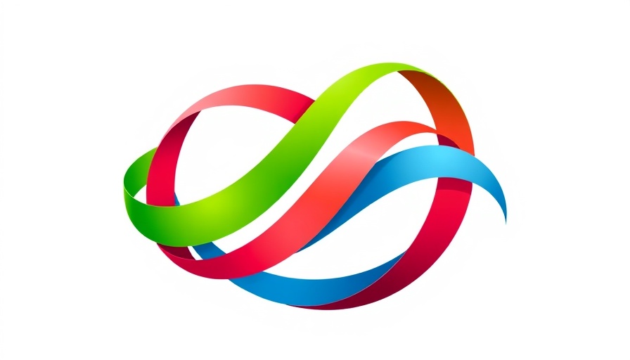 Colorful abstract logo from Africa Down Under Forum Angola, intertwined lines in vibrant hues.