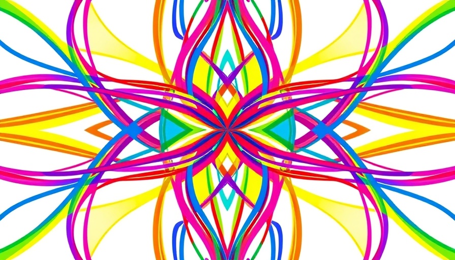 Colorful abstract design with interwoven lines in vibrant colors.